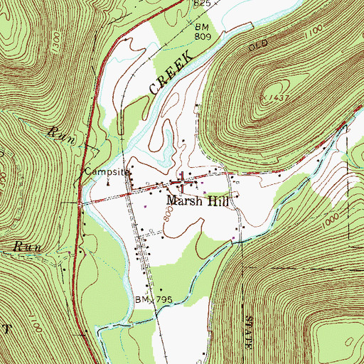 Topographic Map of Marsh Hill, PA