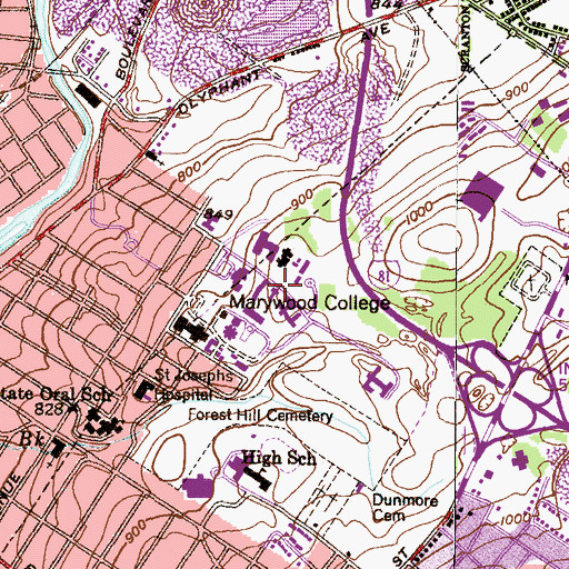 Topographic Map of Marywood College, PA