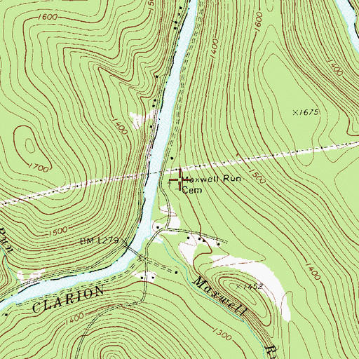 Topographic Map of Maxwell Run Cemetery, PA