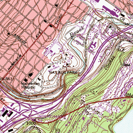 Topographic Map of Nay Aug Park, PA