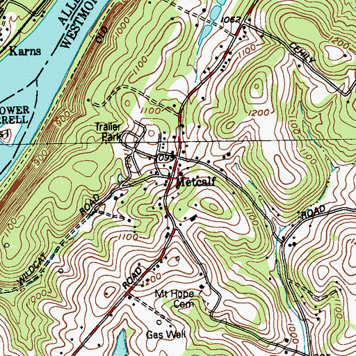 Topographic Map of Metcalf, PA