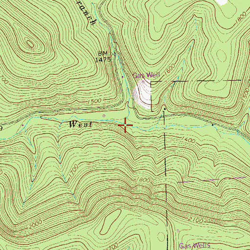 Topographic Map of Middle Branch Hicks Run, PA