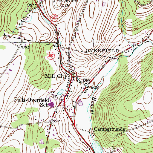 Topographic Map of Mill City, PA
