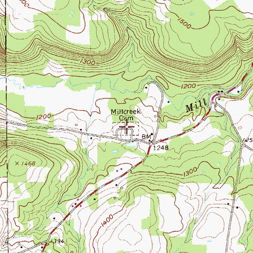 Topographic Map of Millcreek Cemetery, PA
