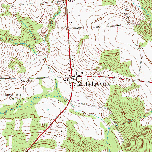 Topographic Map of Milledgeville, PA