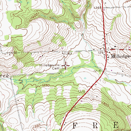Topographic Map of Milledgeville Cemetery, PA