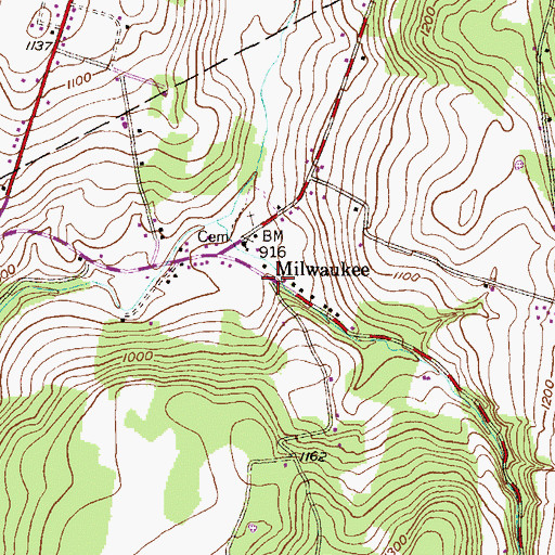 Topographic Map of Milwaukee, PA