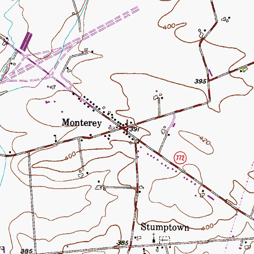 Topographic Map of Monterey, PA