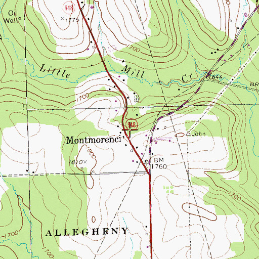 Topographic Map of Montmorenci, PA