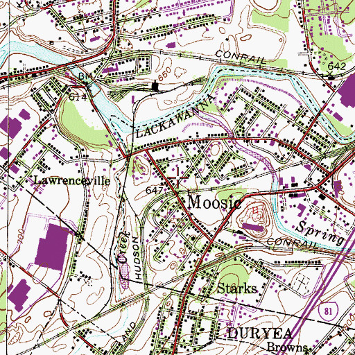 Topographic Map of Moosic, PA