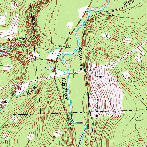 Topographic Map of Moss Run, PA