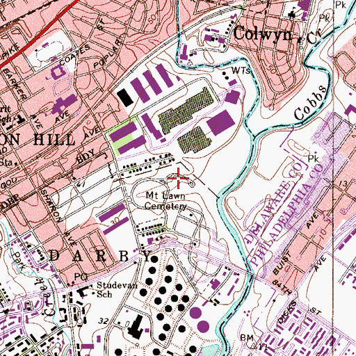 Topographic Map of Mount Lawn Cemetery, PA