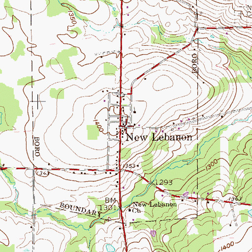Topographic Map of New Lebanon, PA