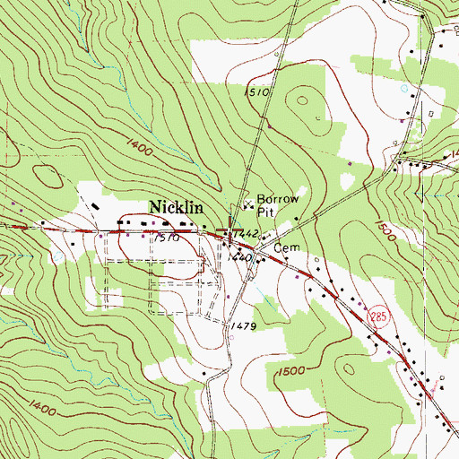 Topographic Map of Nicklin, PA