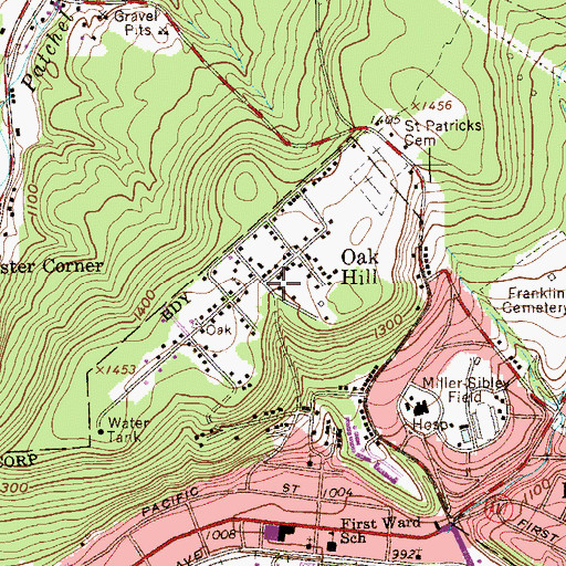Topographic Map of Oak Hill, PA