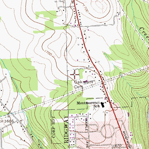 Topographic Map of Oakmont Cemetery, PA
