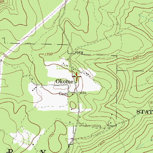 Topographic Map of Okome, PA