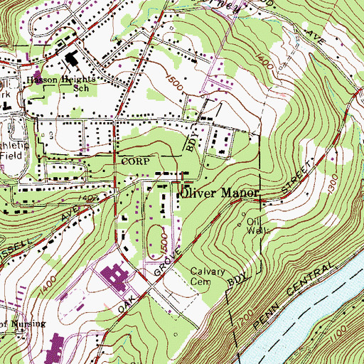Topographic Map of Oliver Manor, PA