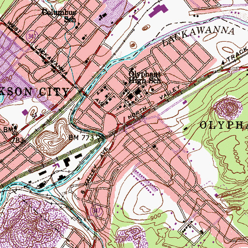 Topographic Map of Olyphant, PA
