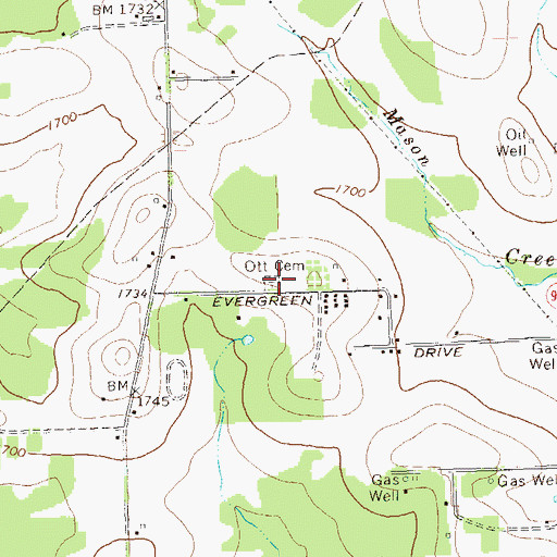 Topographic Map of Ott Cemetery, PA