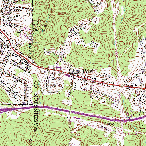 Topographic Map of Paris, PA