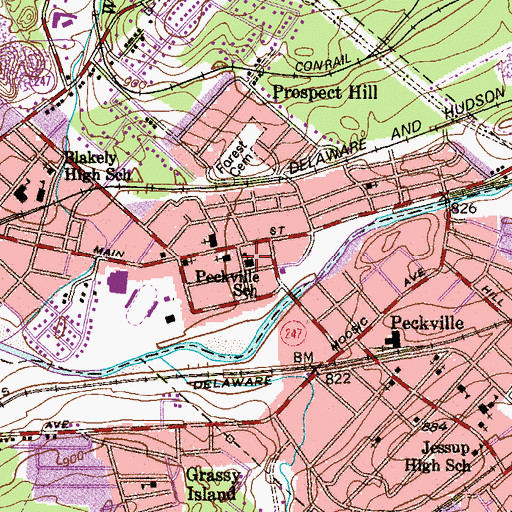 Topographic Map of Peckville School, PA