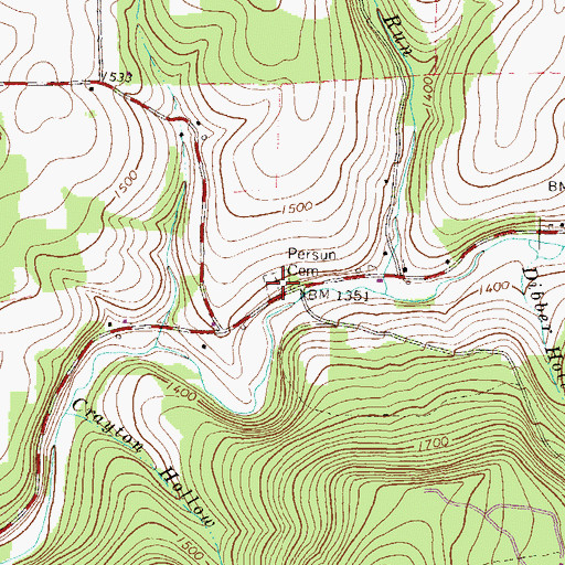 Topographic Map of Persun Cemetery, PA