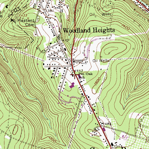 Topographic Map of Pin Oak School, PA