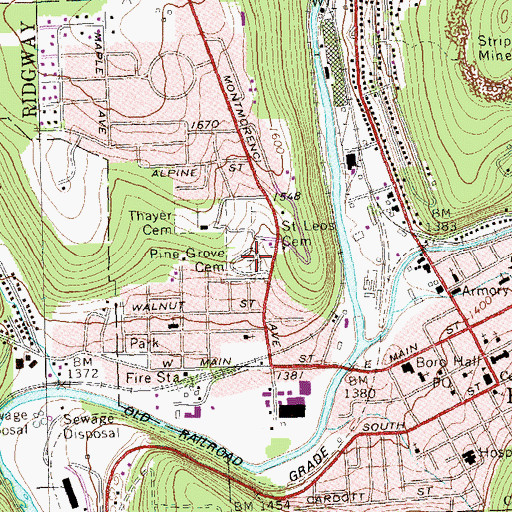 Topographic Map of Pine Grove Cemetery, PA
