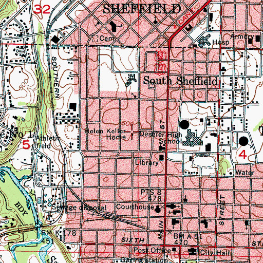 Topographic Map of Helen Keller Home, AL