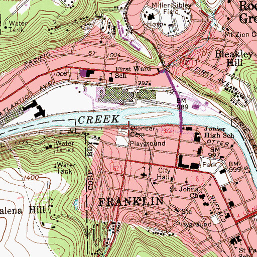 Topographic Map of Pioneer Cemetery, PA