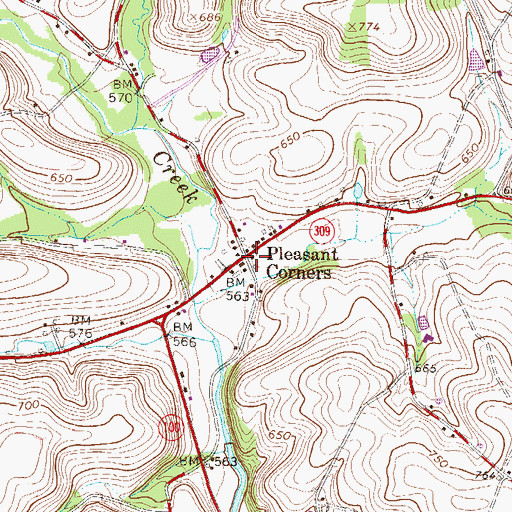 Topographic Map of Pleasant Corners, PA