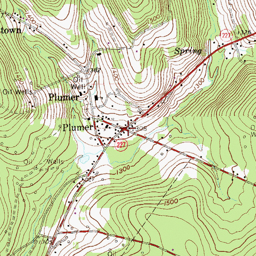 Topographic Map of Plumer, PA