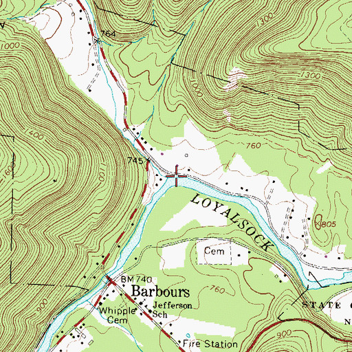 Topographic Map of Plunketts Creek, PA
