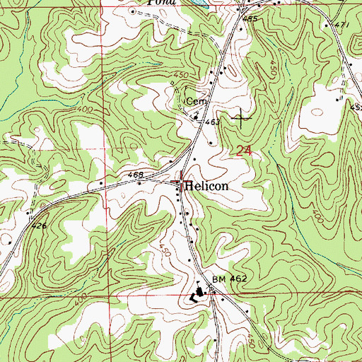 Topographic Map of Helicon, AL