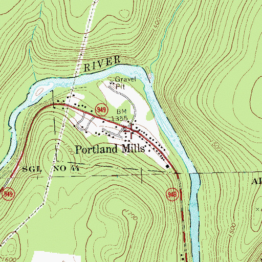 Topographic Map of Portland Mills, PA