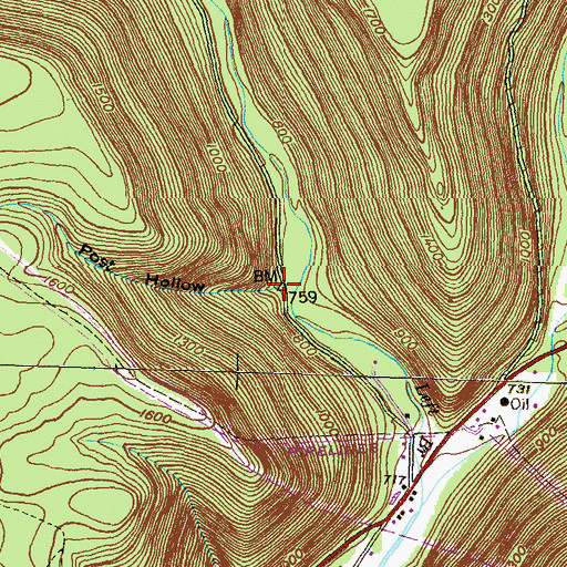 Topographic Map of Post Hollow, PA