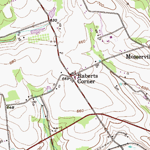 Topographic Map of Raberts Corner, PA
