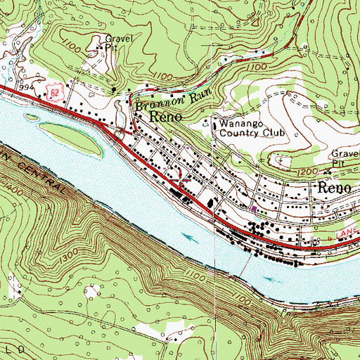 Topographic Map of Reno, PA