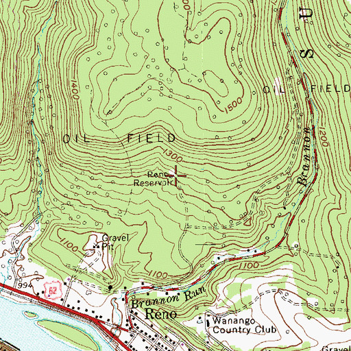 Topographic Map of Reno Reservoir, PA