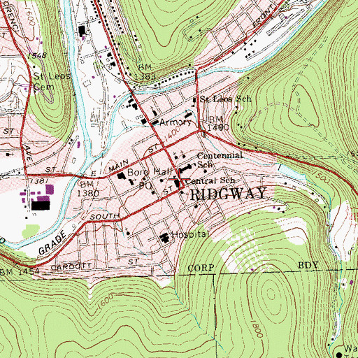 Topographic Map of Ridgway, PA