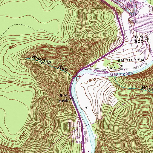 Topographic Map of Roaring Run, PA