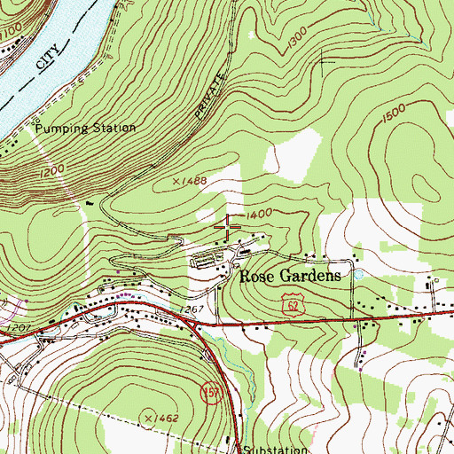 Topographic Map of Rose Gardens, PA