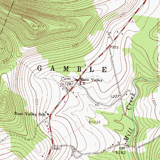Topographic Map of Rose Valley Church, PA