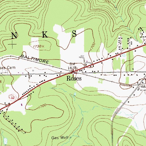 Topographic Map of Roses, PA