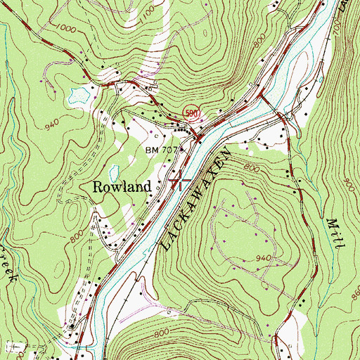 Topographic Map of Rowland, PA
