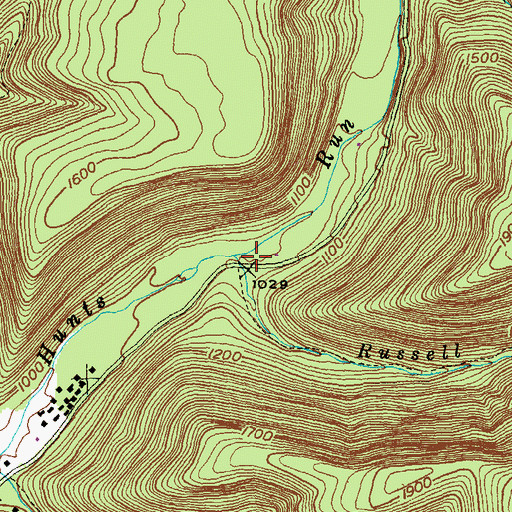 Topographic Map of Russell Hollow Run, PA