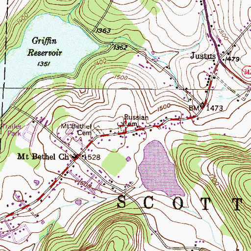 Topographic Map of Russian Cemetery, PA