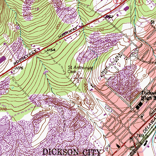 Topographic Map of Saint Anthonys Cemetery, PA