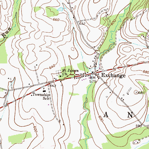 Topographic Map of Saint James Church, PA